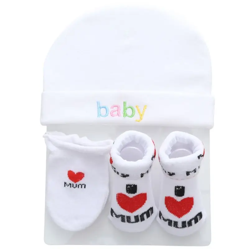 Cute Baby Boys Girls Socks Cap Set Cartoon Cotton Hat and Gloves G99C