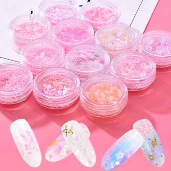

12 Box Mermaid Half Pearl Laser Sequin 3D Nail Decoration Accessories Ozdoby Do Paznokci Christmas Facial Decoration Eye Makeup