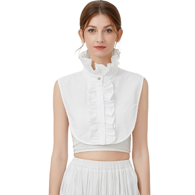 Women Detachable Dickey False Collar Retro Victorian Ruffle Mock Neck Half Shirt F3MD fake collar,detachable collar shawl