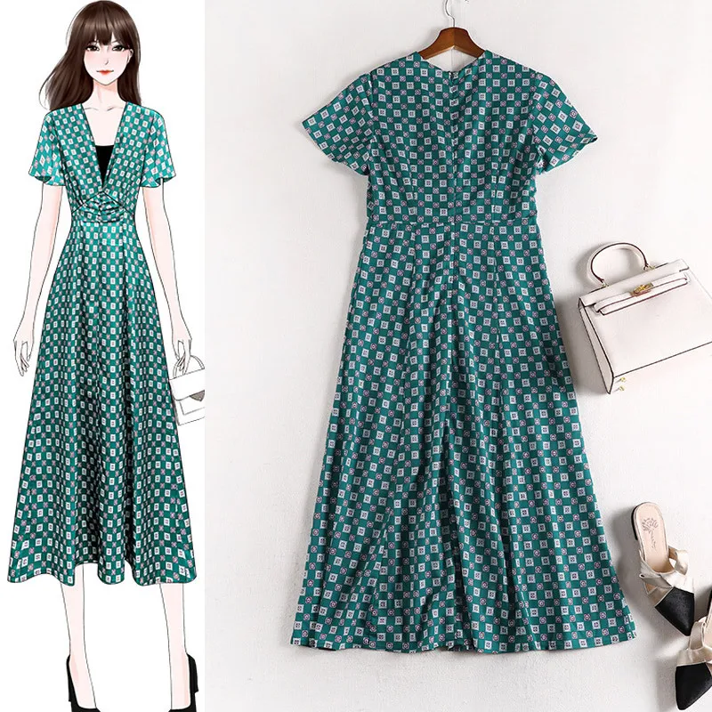 Lan Mu Square Summer France Non-mainstream New Style Large Size Dress Loose-Fit Plaid Large GIRL'S Size Slimming X1033
