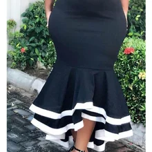 Женская облегающая юбка-Русалка с высокой талией, облегающая юбка с оборками, черно-белая Лоскутная посылка, элегантные женские юбки, Прямая поставка