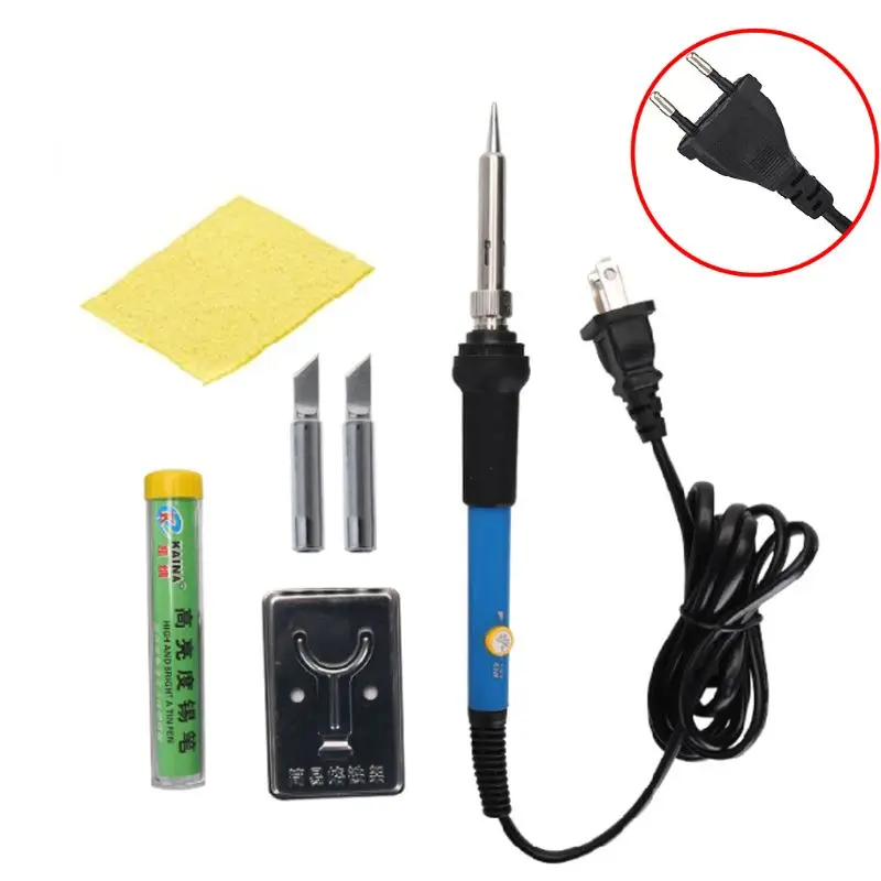 220V 60W EU Plug Electric Soldering Iron Soldering Iron Tips And Kits Adjustable Temperature Internal Heated Welding Tools