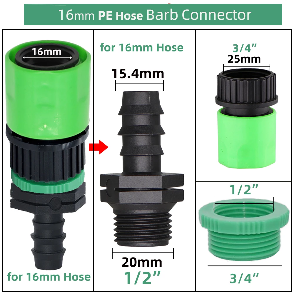 16mm Quick Connector Nipple EURO USA 3/4 Inch Male Threaded 16mm/20mm Hose Pipe Jiont for Garden Drip Irrigation Tubing Fittings