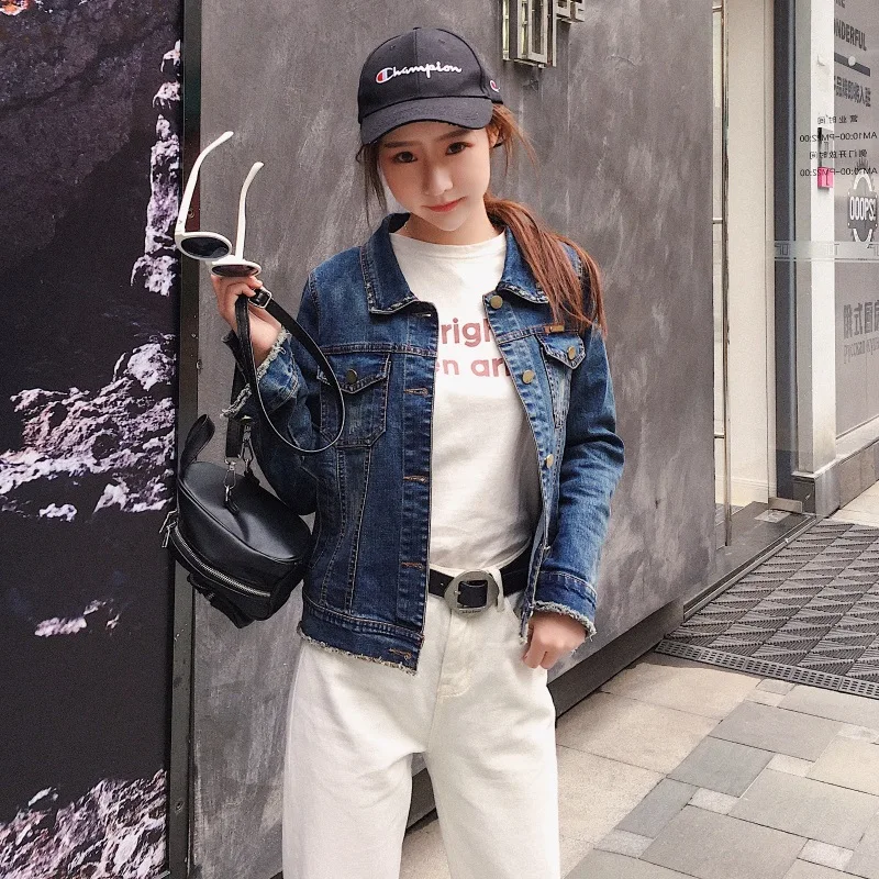 

2019 Spring New Style Tops BF Harajuku Embroidered Letters Jeans Coat Women's Tops Jacket Hipster