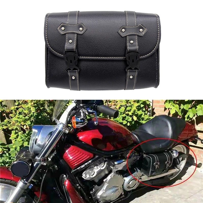 

1 Pcs Motorcycle PU Leather Retro Tool Luggage Bag Storage Box Motorbike Black Side Saddle Bag For Honda Sportster 1200 Kawasaki