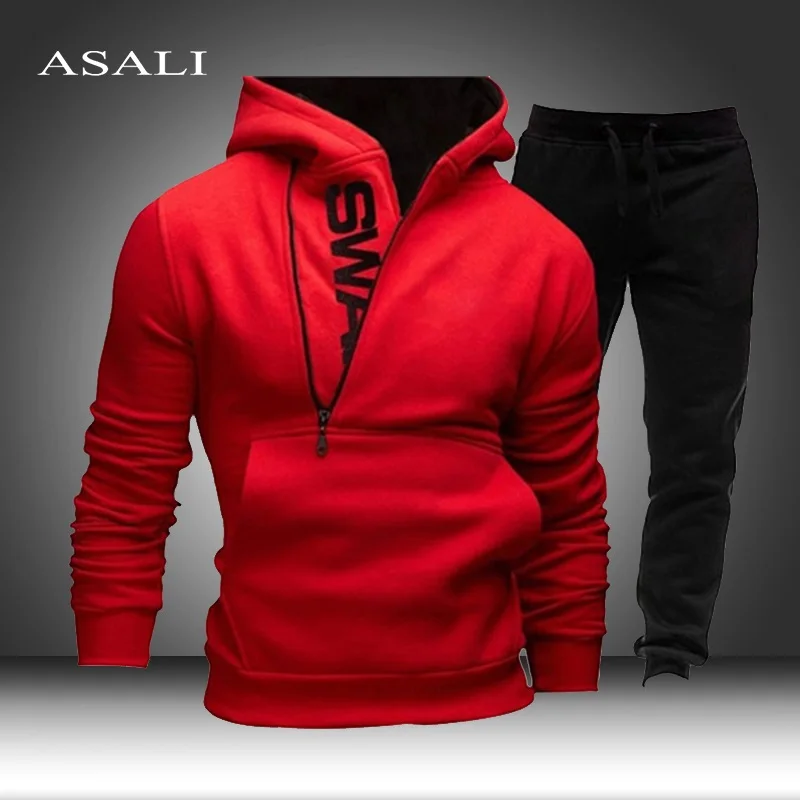 Conjunto de chándales con capucha para hombre, Conjunto de sudadera y pantalones de chándal, de 2 piezas sudadera con cremallera, Jersey, otoño e invierno, 2021