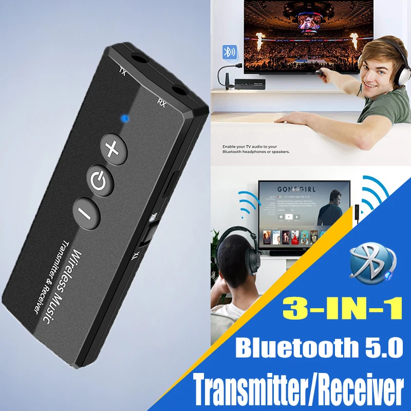 Receptor y transmisor de Audio con Bluetooth V5.0, Dongle de Audio inalámbrico EDR, adaptador Aux 3 en 1 con conector de 3,5mm para el hogar, TV, auriculares, PC y coche