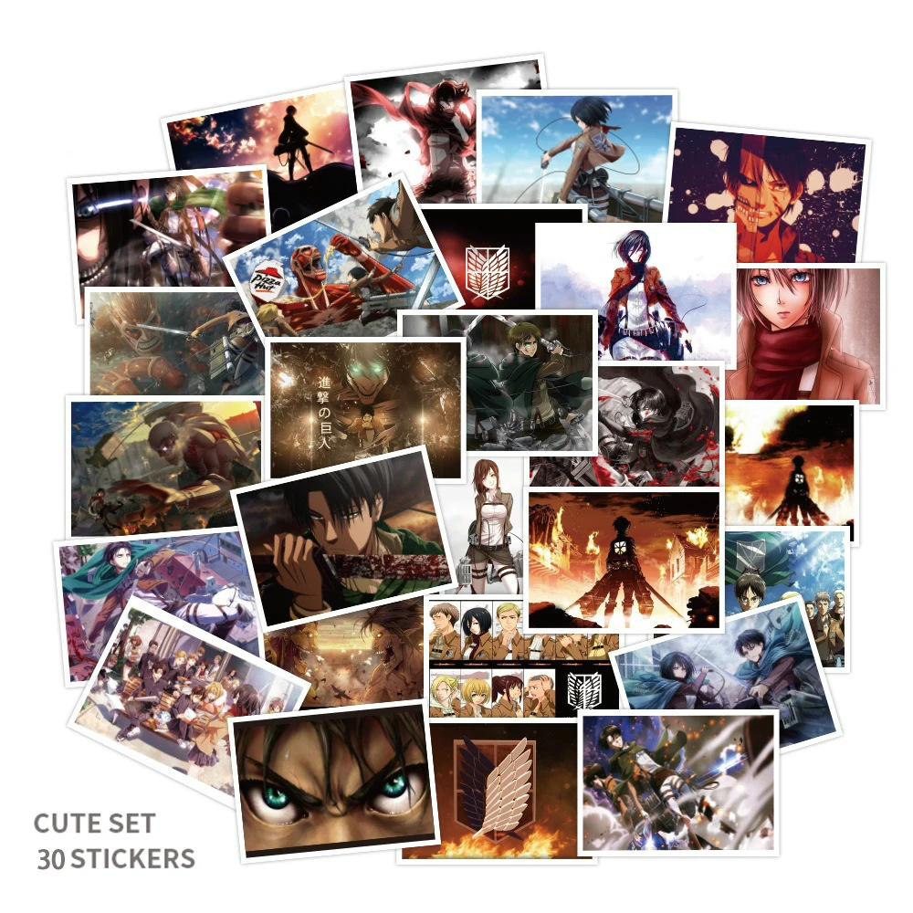 

30PCS Attack on Titan Sticker Anime Icon Animal Stickers Gifts for Children To Laptop Suitcas Bicycle Car DIY PVC Sticker Decals