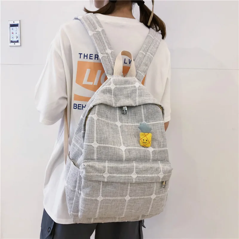 

Vintage Sense GIRL'S School Bag Women's INS-Style Simple MORI Series Versatile Korean-style High School Students Plaid Canvas Ba