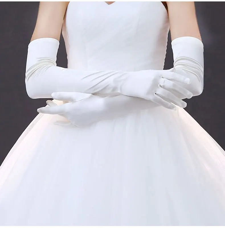

Red Black White Long Satin Elegant for Women Finger gants Mariage luvas de noiva