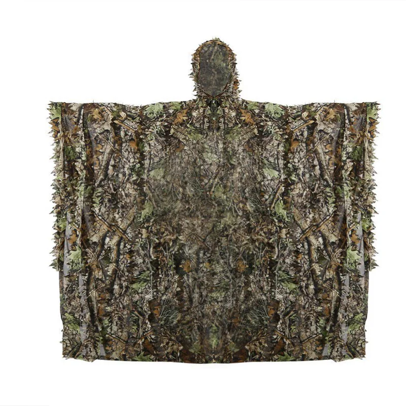 Hunting Clothes Camo 3D Leaf cloak Yowie Ghillie Breathable Open Camouflage Birdwatching Poncho Windbreaker Sniper Airsoft Gear