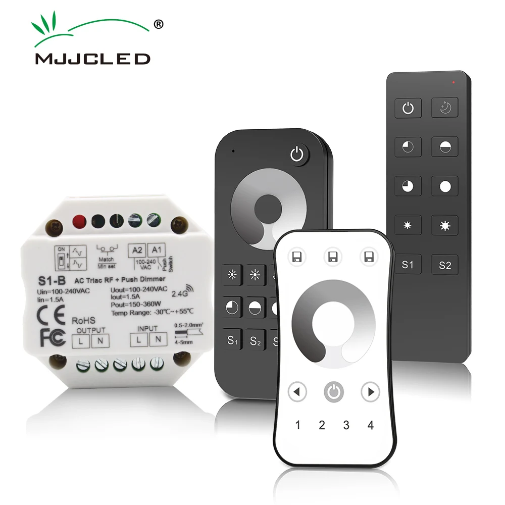 MJJC S1-B Triac LED Dimmer 220V 230V Wireless 2.4G RF Remote Control Push Switch Smart Wifi Dimmer for LED Lamp 220v AC Dimer tuya smart wifi hd 1080p camera wireless infrared camera full color night vision motion detection alarm push waterproof remote