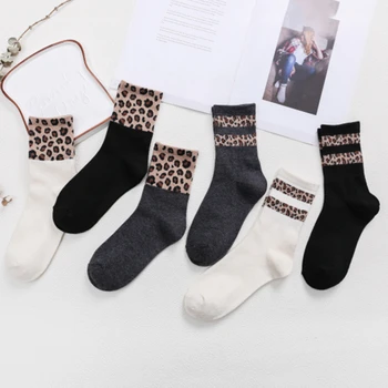 

Hot Sale Leopard Women Socks Spring Autumn Retro Animal Print Cotton Blends Socks Fashion Trendy Color-Contrast Vintage Socks