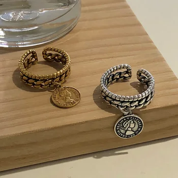 

925 Silver Coin Chain Rings Jewelry Minimalism Charm Anel Bohemia Jewelry Vintage Boho Bague Femme Anelli Ring for Women