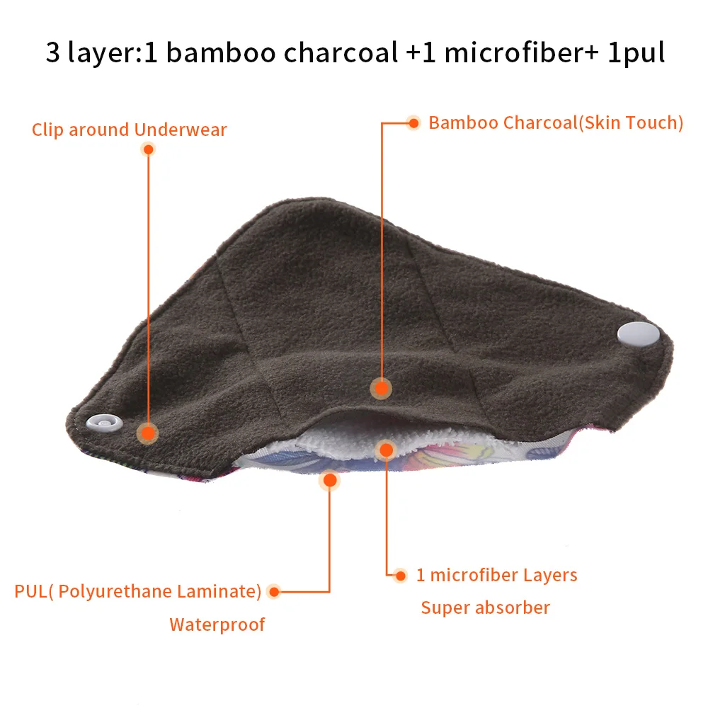10PCS Reusable Pads bamboo charcoal Sanitary Pads Mama Menstrual Cotton pads Washable Panty Liner pads Health Feminin