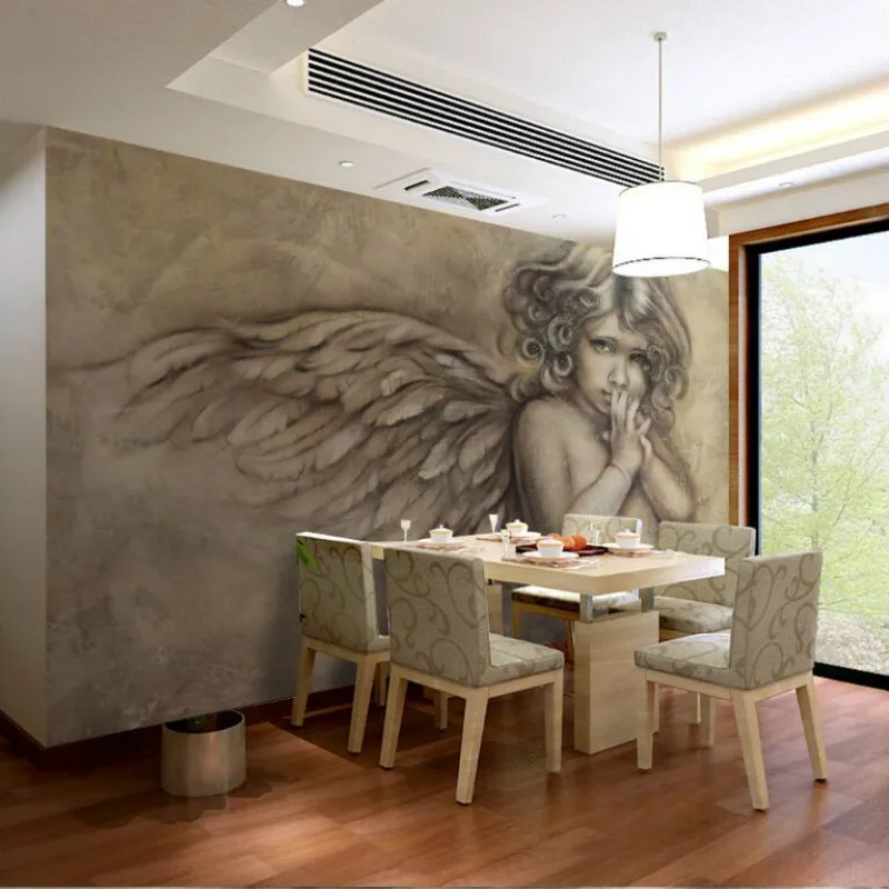 Европейский 3D серый тиснением Херувим фото обои для гостиной спальни рельеф маленькая девочка панно с ангелом обои домашний декор
