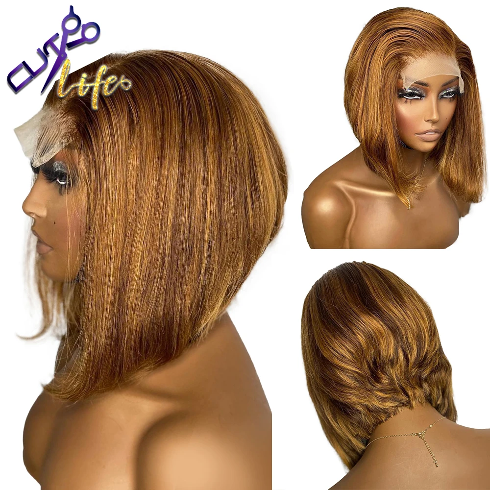 Short Straight Bob Wig Honey Blonde Wig 30 Color 13X4 Lace Front Ombre Remy Brazilian Preplucked Natural For Black Women