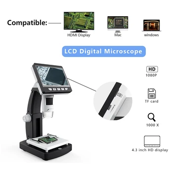

Digital HDMI USB Stereo Microscope Camera LCD Screen Display 8LED Soldering Tool Jewelry Appraisal Phone Repair Machine 4.3inch