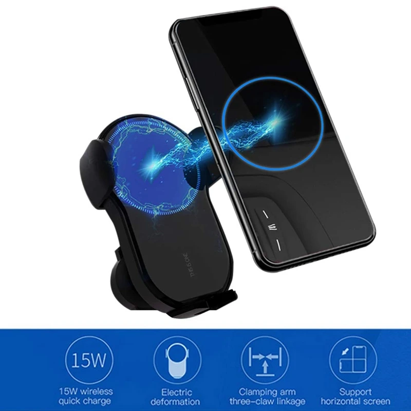 

Qi Fast Wireless Car Charger, 15W Automatic Wireless Charger Car Phone Charger Automatic Clamping Air Vent for iPhone for Samsun
