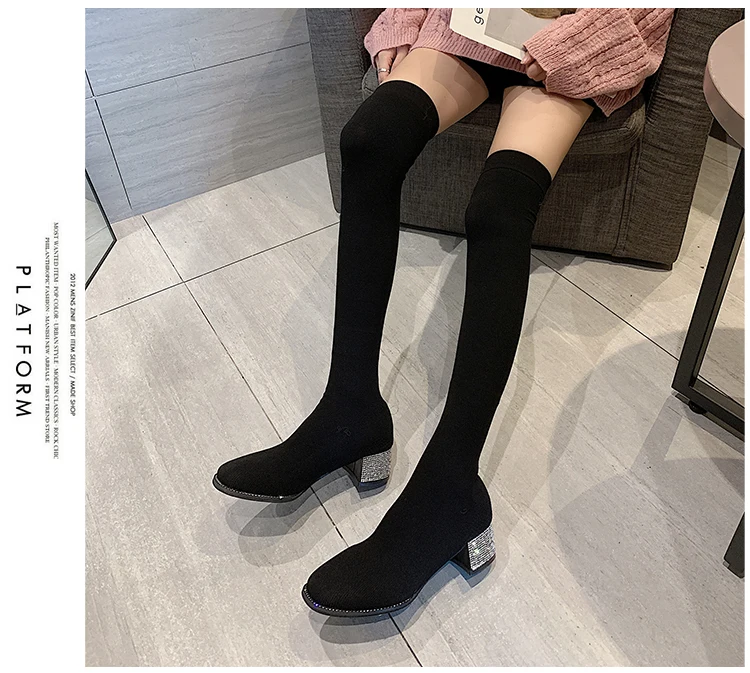 LMCAVASUN/эластичные сапоги выше колена; женские носки; высокие облегающие вязаные сапоги до бедра; дизайнерские высокие сапоги на платформе
