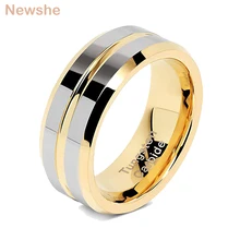 Newshe мужские обручальные кольца из карбида вольфрама для мужчин 8 мм золотисто-Серый Цвет Размер 9-13 модные ювелирные изделия TRX046
