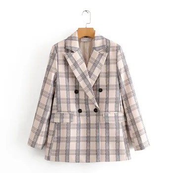 

2020 new fashion za women's spring autumn long sleeve plaid suit casual blazer single breasted loose chic tops women's jacket