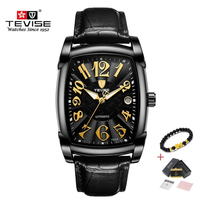 

TEVISE Square Watch Men Luxury Waterproof Business Men's Watch Automatic Mechanical Watch Leather Analog Clock relogio masculino