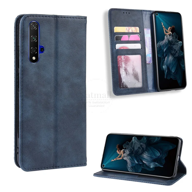 Магнитный кожаный чехол-книжка для huawei Honor 20, чехол-книжка, винтажный Тонкий чехол с подставкой для карт, мягкий чехол, роскошные сумки для мобильных телефонов