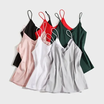 

RICORIT Women Spaghetti Strap Top Women Halter V Neck Cami Sleeveless Satin Silk Tank Tops Shirt Women'S Summer Camisole Shirt