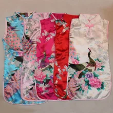 Китайское платье для маленьких девочек платье Чонсам без рукавов От 2 до 8 лет одежда на год вечернее платье в китайском стиле для маленьких девочек