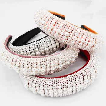 

Personality fashion size pearl sponge headband Baroque Sponge Exaggerated Pearl Hand Sewn Headband 519