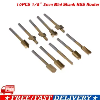 

10pcs 1/8" 3mm Router Bits High Speed Steel Mini Shank HSS Burr Router Bits Files Fits Dremel Carpentry Woodworking Rotary Tool