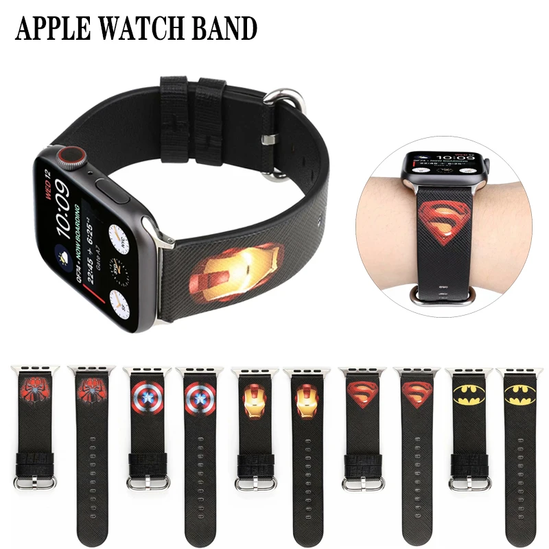 Кожаный ремешок Captain America для apple watch band 40 мм и 4 44 браслет iwatch series 3 2 1 42 38 мм|Ремешки