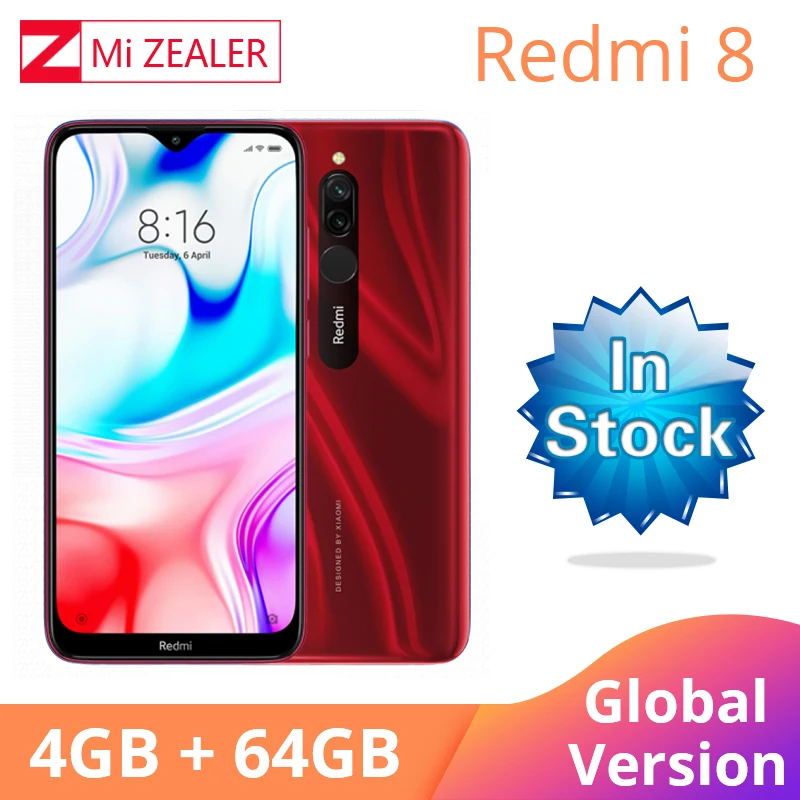 Red Новая глобальная версия Xiao Redmi 8 смартфон 4 Гб ОЗУ 64 Гб ПЗУ Snapdragon 439 10 Вт Быстрая зарядка 5000 мА батарея мобильного телефона - Цвет: Red