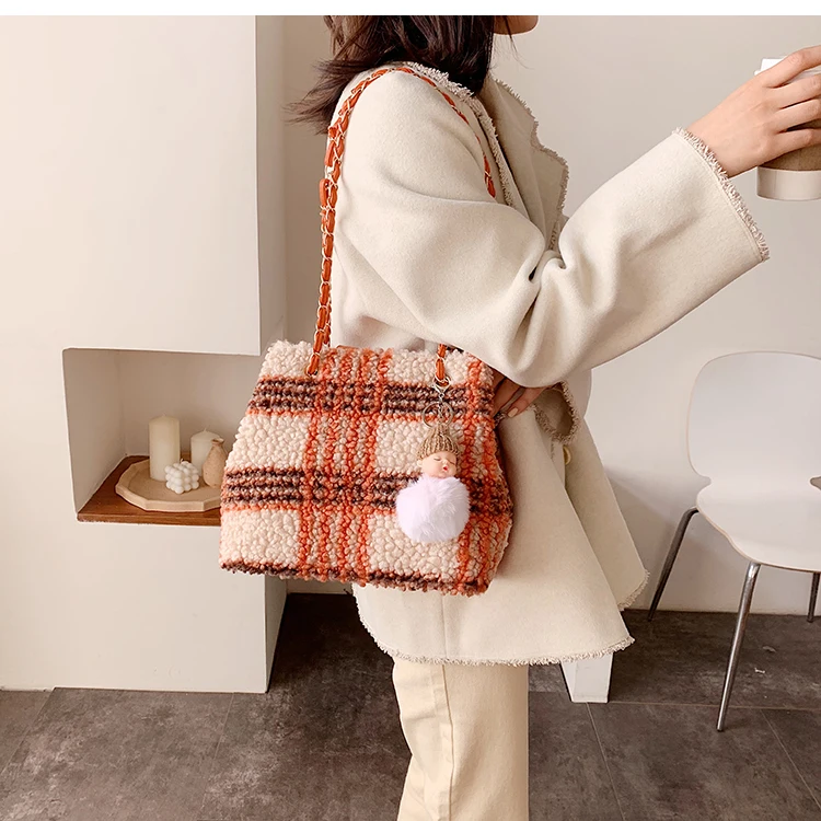 IVog/Новое поступление повседневная женская сумка через плечо сумки с натуральным кроличьим мехом на цепочке с геометрическим рисунком ручными сумочками под Для женщин