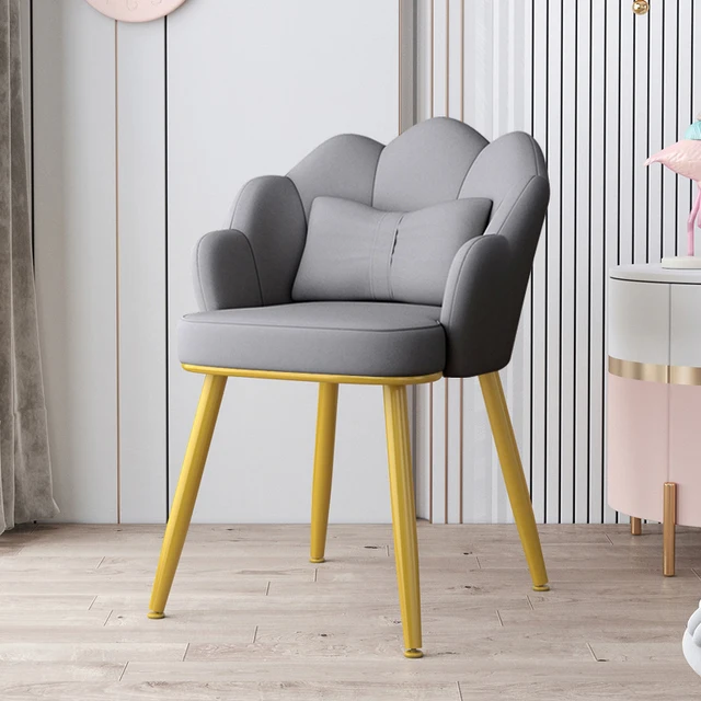 Light Luxury Dinning Chair Bedroom Backrest Fabric Living Room Makeup Chair Golden Foot Bedroom Chairs For Home Decoration As Picture