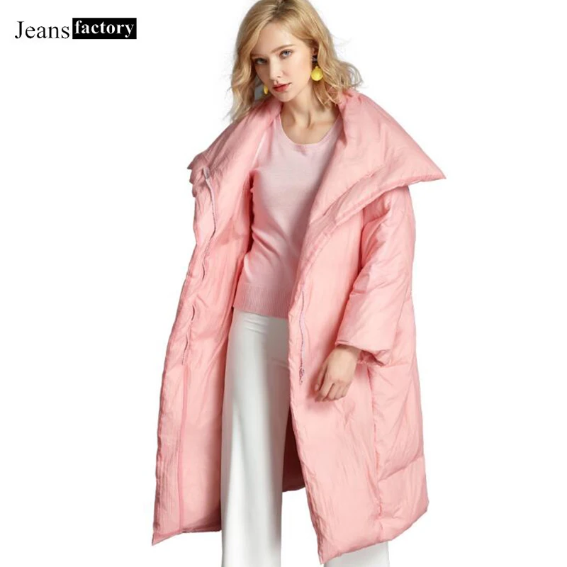 

Winter Large Suit Collar Down Coat Women 90%White Duck Down Jacket Warm Pink Yellow Black Winter Long Jacket Fashion Zipper Coat