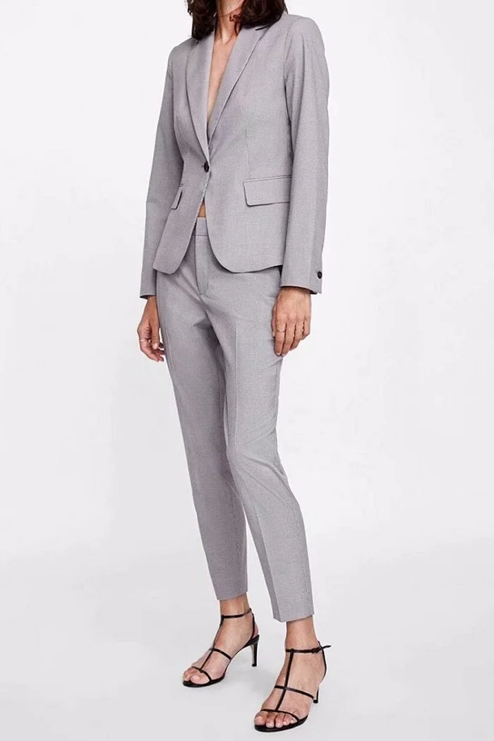 03 Suits Офисный женский клетчатый Блейзер, осенний костюм, блейзеры Mujer, повседневная куртка для женщин, элегантные серые однотонные брюки, костюмы Feminino костюм брючный женскийкостюм для женщинпиджак и брюкиКостюм - Цвет: 03 Suits
