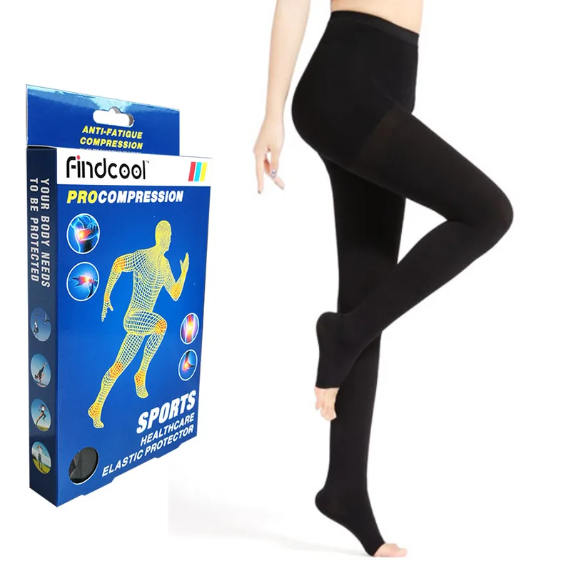 Black Open Toe 3L FINDCOOL медицинские компрессионные колготки женские 34-46mmHg варикозное расширение вен компрессионные штаны для йоги чулки - Цвет: Black Open Toe 3L