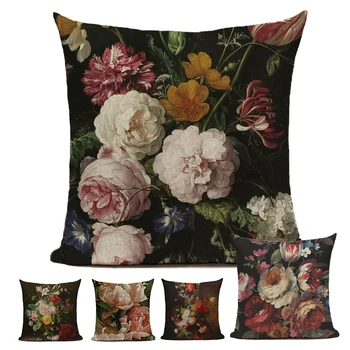 

1/2/4pcs/set Cushion Cover Flower Pillow Cover Oil Painting Throw Pillows For Living Room Funda Cojin 45*45 Farmhouse Decor