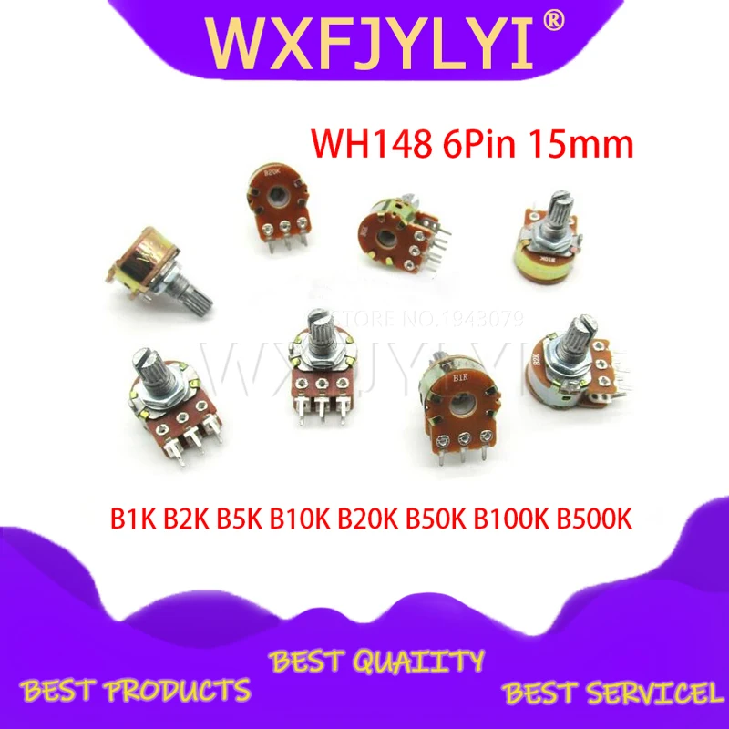 30 шт. B1K B2K B5K B10K B20K B50K B100K B500K 15 мм 6Pin вал WH148 усилитель двойной стерео потенциометр |