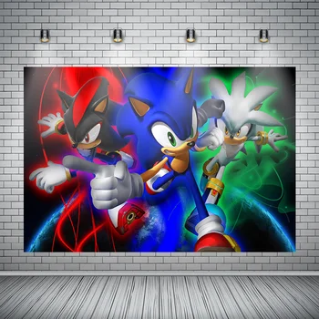 

Studio cartoon Sonic photography background kids birthday party custom polyester vinyl backdrop