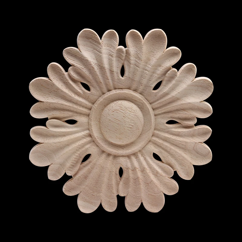 

Wood Carving European Solid Wood Round Decal Manufacturer Retail Multi-style Furniture Door Core Decoration Wood Applique Onlay