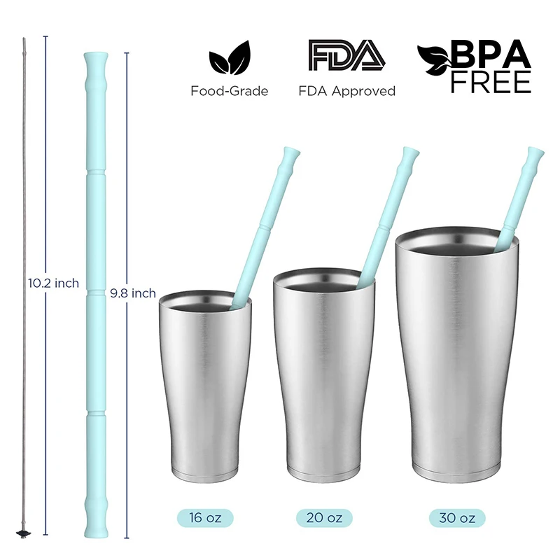 Collapsible Straws Drinking Straw Travel Portable BPA Free Silicone Straw with Carrying Case and Cleaning Brush