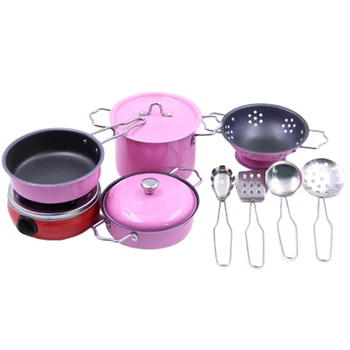 

Kids Children Kitchen Pretend Play Toys Cooking Cookware Set Pink 11pcs