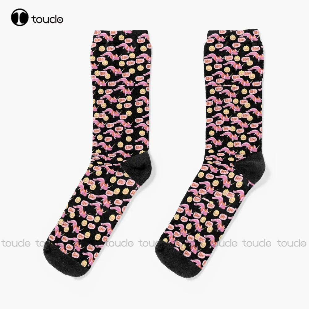 Halloween Axolotl Pattern Halloween Axolotl Socks Bulk Socks Personalized Custom Unisex Adult