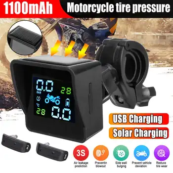 

Solar Waterproof Tire Pressure TPMS Motorcycle Real Time Tire Pressure Monitoring System Wireless LCD Display internal Sensor