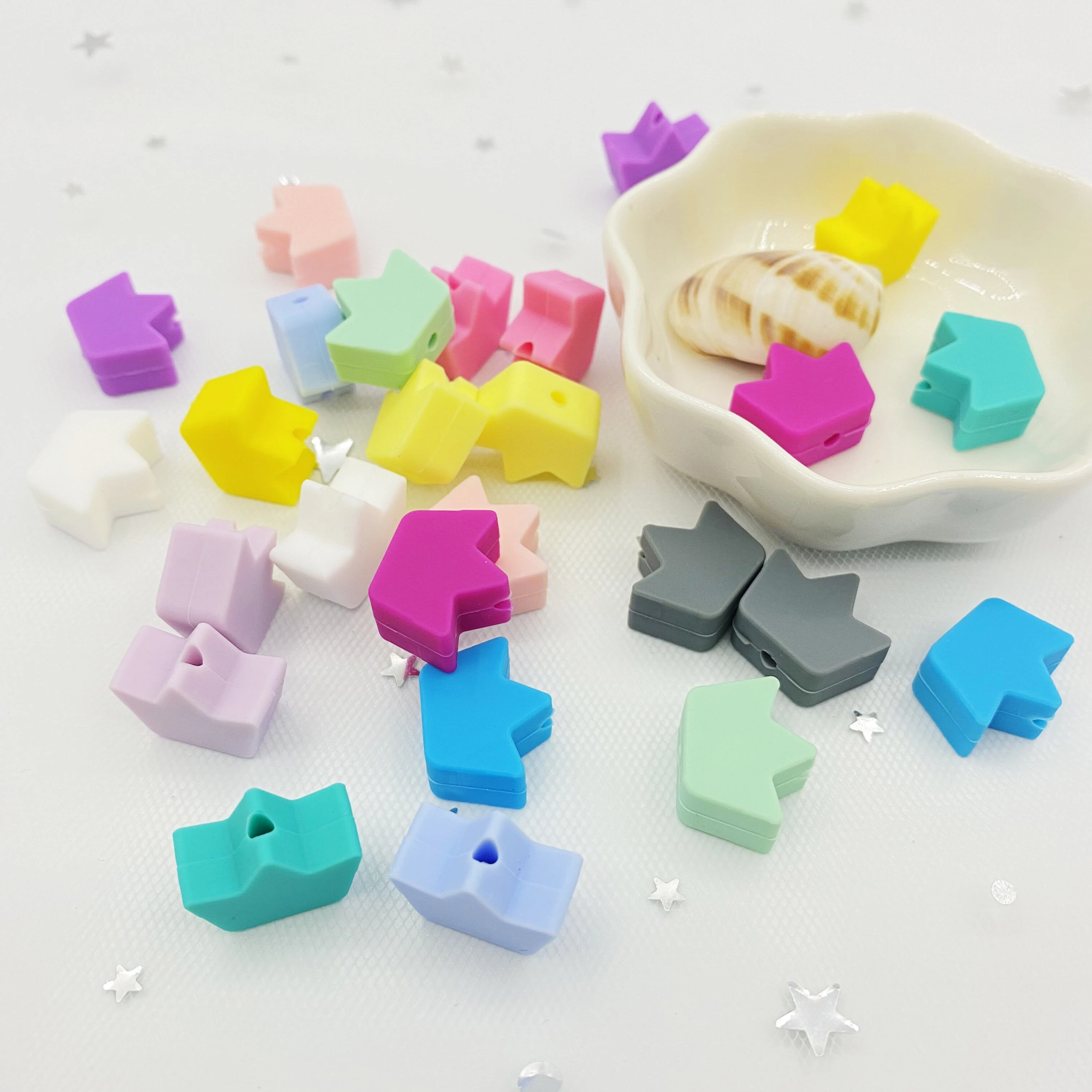 10 pcs mini crown silicon beads baby teether DIY necklace babi teething toys food grade star silicone beads