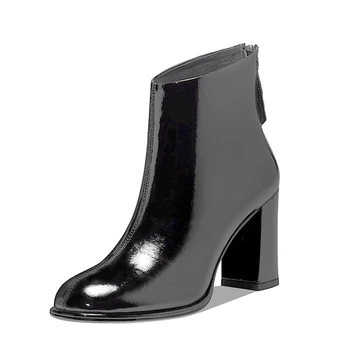 

Genuine Leather shoes Woman Ankle Boots square Toe High Heels Office Prom Shoes Woman Warm Autumn Winter Chelsea Boot