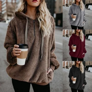

Sweatshirt Women Winter Warm Fluffy Plush Sweatshirts Hoodies Causal Fleece Fur Sweatshirt Pullover Tops